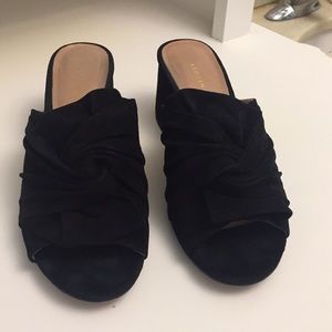 Halogen Farrah black suede slip on block heels